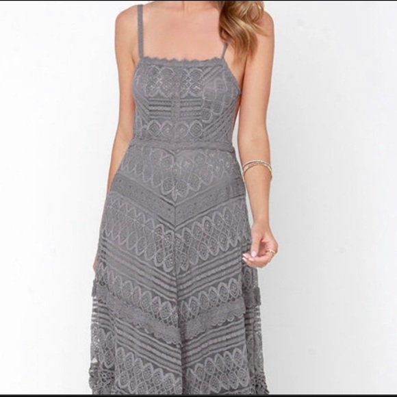 Lulus Beneath the Garden Arbor Grey Lace Maxi Sz L - Picture 6 of 6